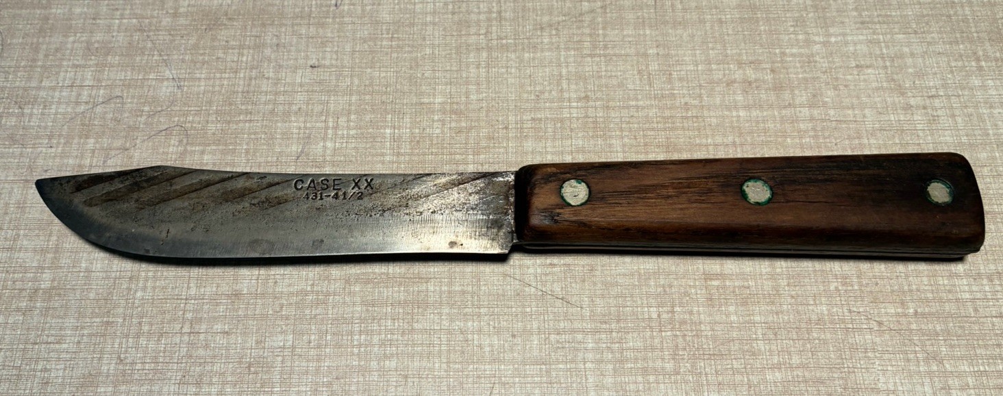 Case XX 431-4 1/2 Carbon Steel Kitchen Knife With 3 Pin Wooden Handle Vintage Case XX 431-4 1/2 Carbon Steel Kitchen Knife With 3 Pin Wooden Handle Vintage