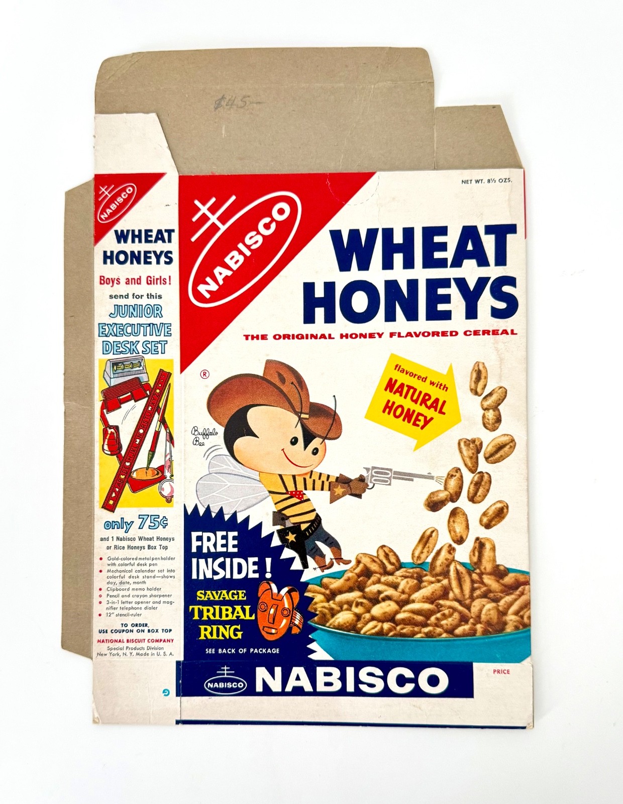 Vintage 1950s Nabisco Wheat Honeys Cereal Box Savage Tribal Ring Toy Premium