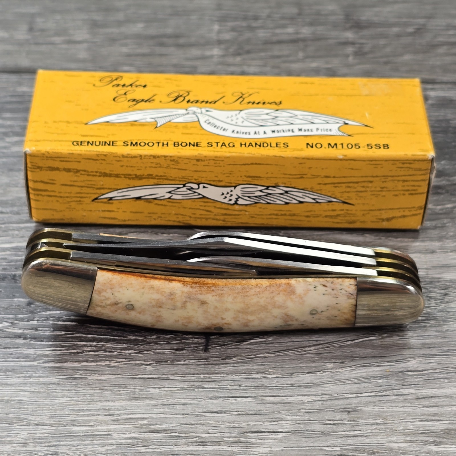 VINTAGE PARKER EAGLE BRAND M105-5SB SMOOTH BONE 5-BLADE SOWBELLY POCKET KNIFE