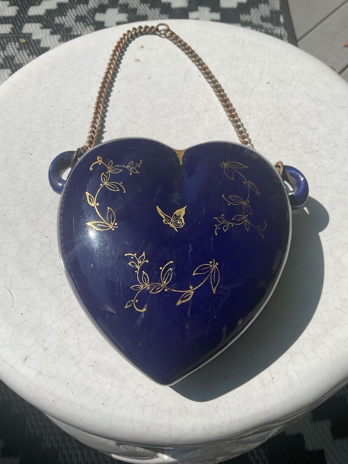Vintage JASBA Blue W/ Gold Ceramic Hanging Wall Pocket Heart Germany