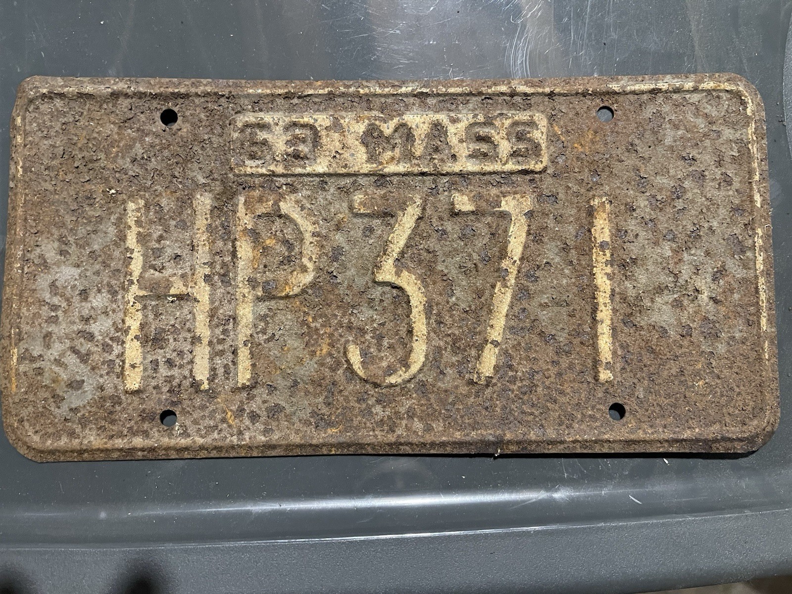 1963 Massachusetts License Plate antique Rusty HP371 63 MASS 1963 Massachusetts License Plate antique Rusty HP371 63 MASS