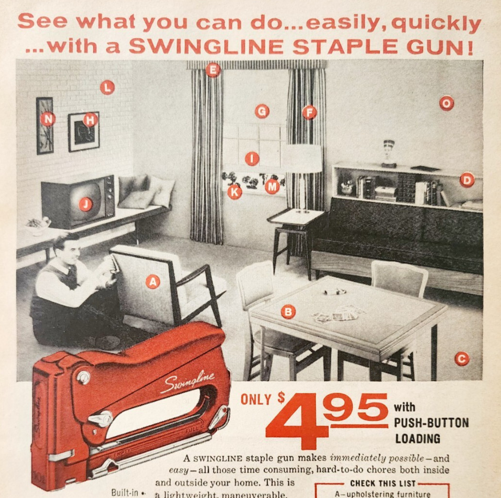 1961 Swingline Staple Gun Advertisement Tools Office Stapler Home DWF28