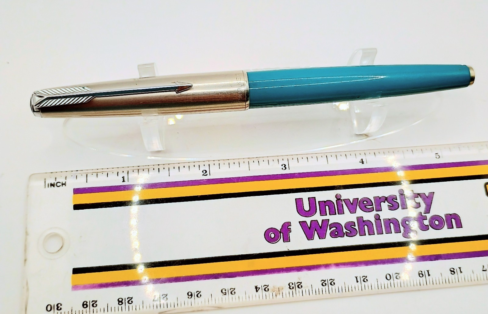 Parker 61 Fountain Pen Vista Blue Steel Cap Damage to Barrel Untested READ LOOK
