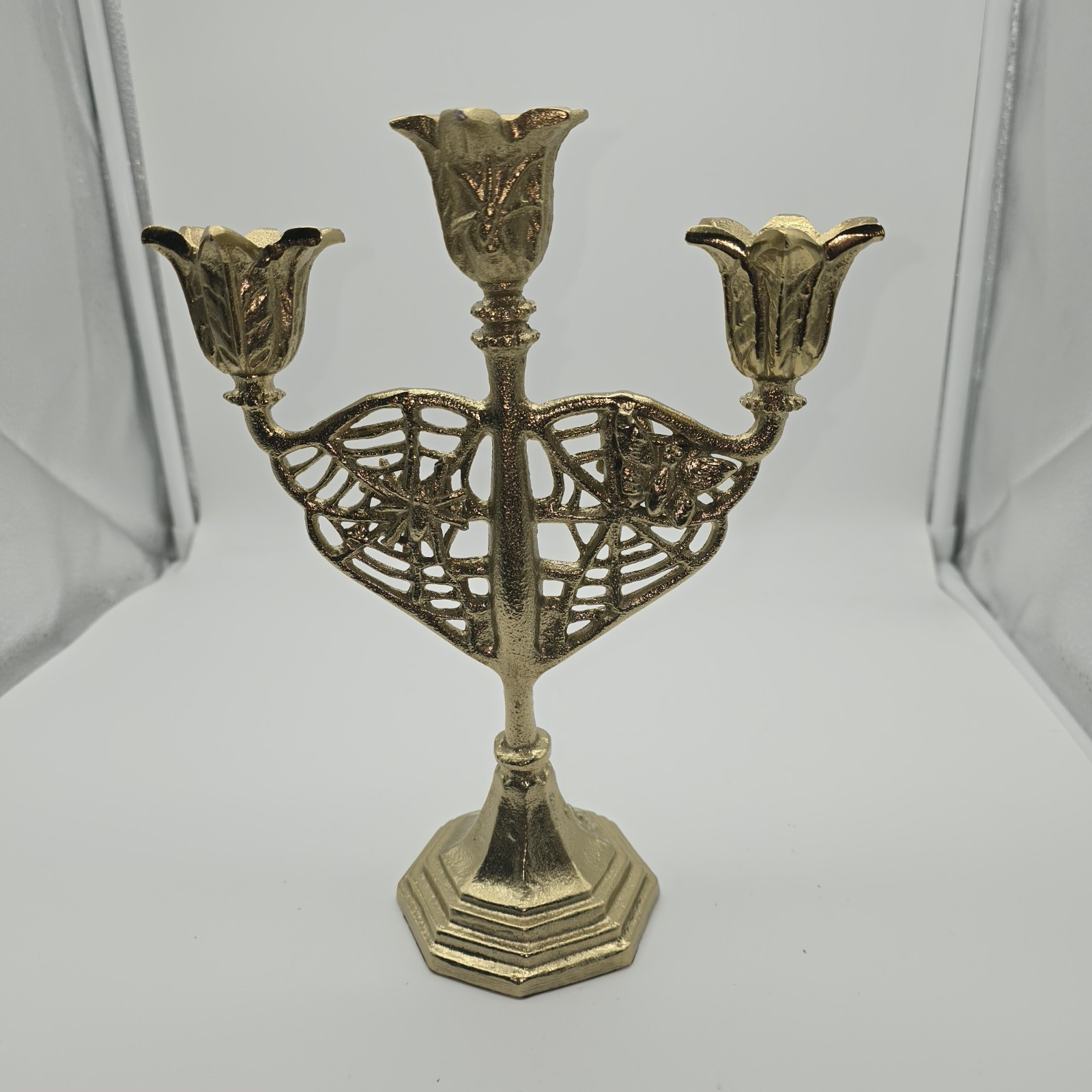 Victorian Halloween Candelabra Gold Metal Triple Taper Gothic Threshold 10\