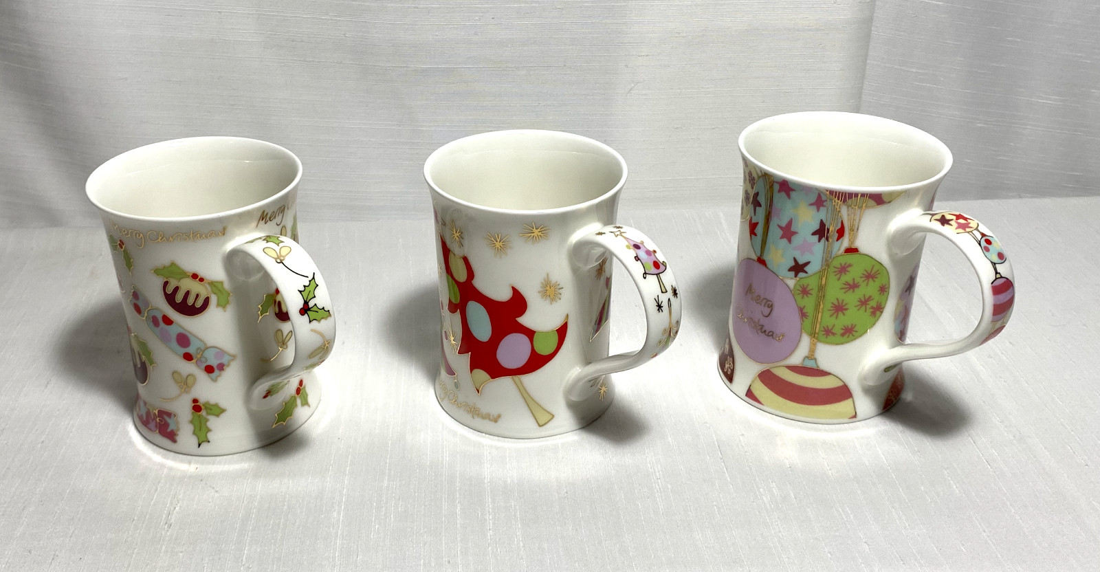 3 Dunoon Festive Christmas Fine Bone China Mugs - Tracy Atkin - Made in England