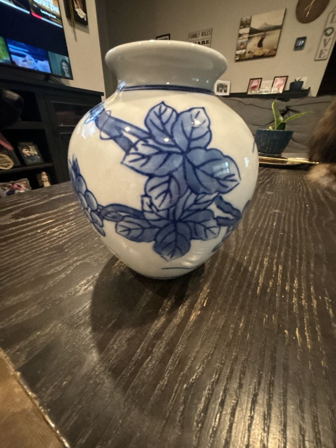 Blue and White Floral Ceramic Chinoiserie Vase Blue and White Floral Ceramic Chinoiserie Vase