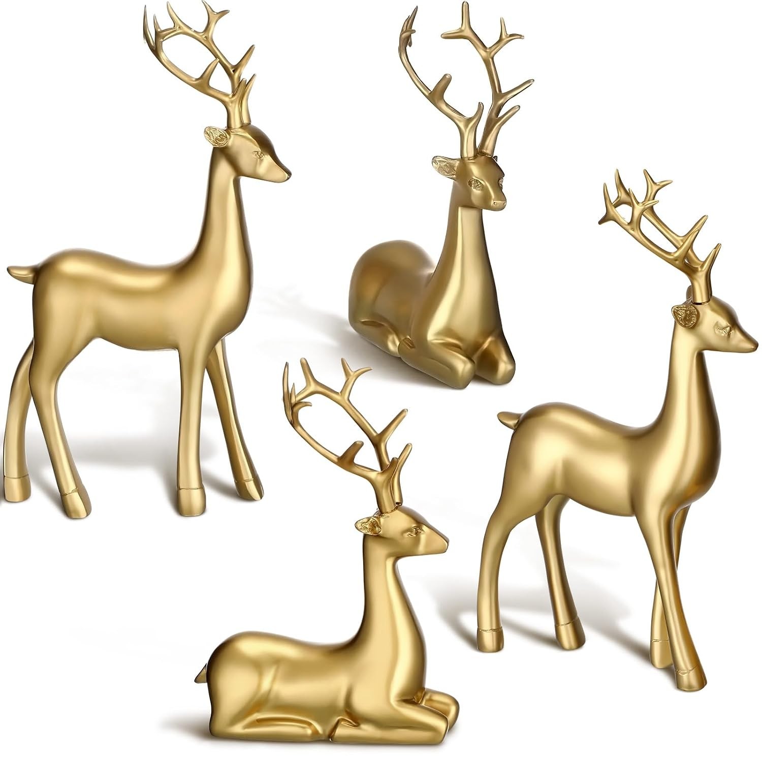 Thyle 4 Pcs Christmas Reindeer Decor Indoor Small Gold Resin Deer Figurine