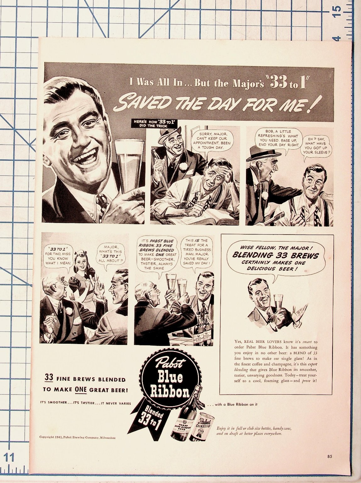 Vintage 1941 Pabst Blue Ribbon Beer Ad \ Vintage 1941 Pabst Blue Ribbon Beer Ad \