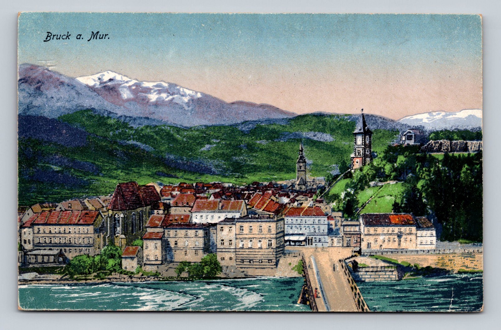 Vintage Bruck an der Mur Austria Postcard by Kunstdruck S. Franz 1918-19 Vintage Bruck an der Mur Austria Postcard by Kunstdruck S. Franz 1918-19