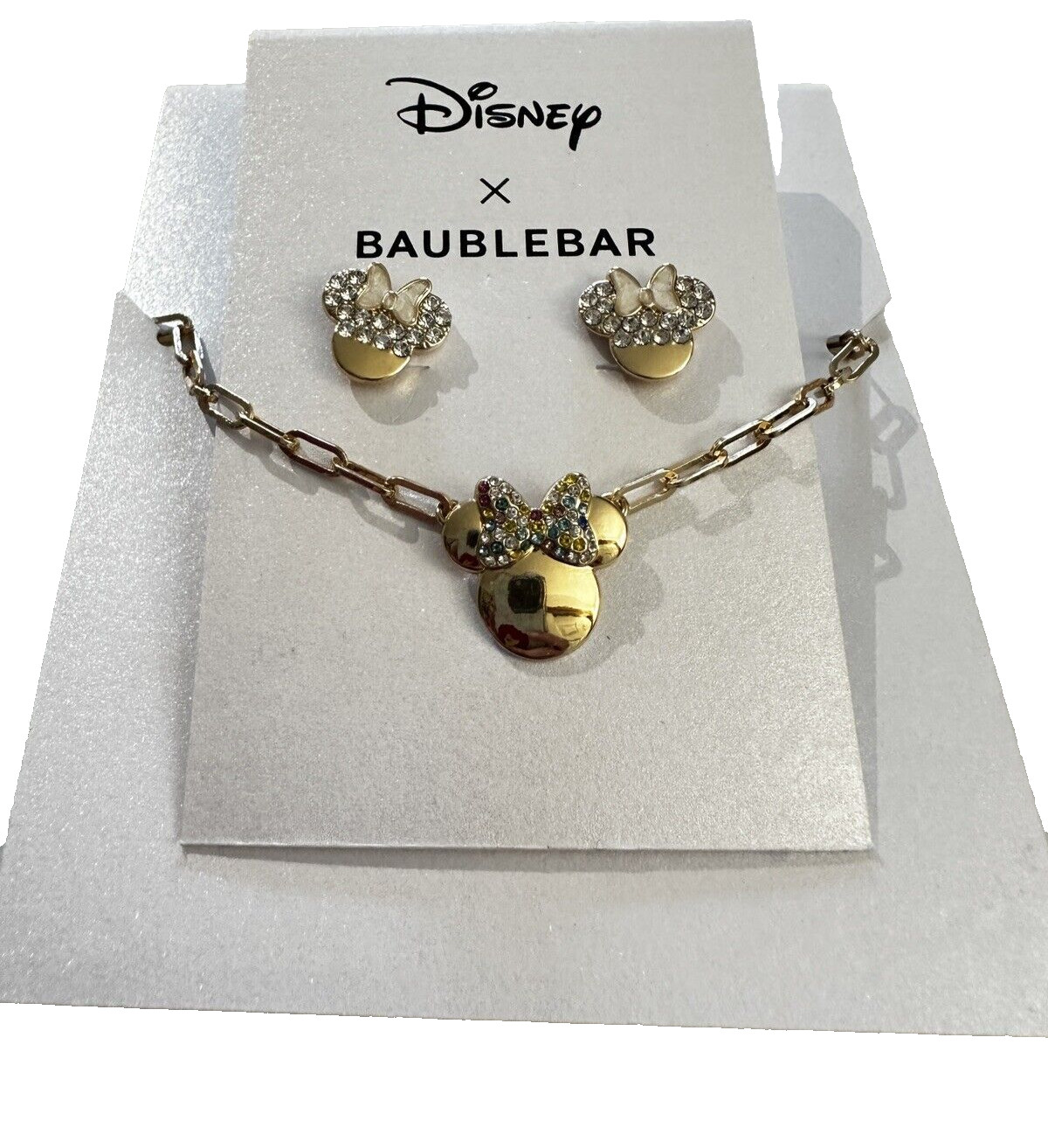 Disney BAUBLEBAR Minnie Mouse Gold Enamel Earrings & Jeweled Necklace Set NEW Disney BAUBLEBAR Minnie Mouse Gold Enamel Earrings & Jeweled Necklace Set NEW