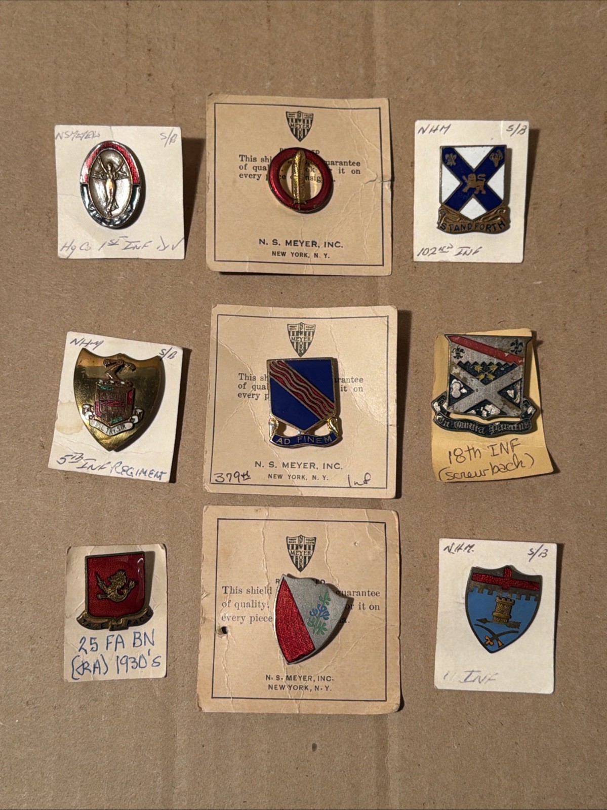 Lot Of 9 Vintage Military Screw Back Pins  Lot Of 9 Vintage Military Screw Back Pins 