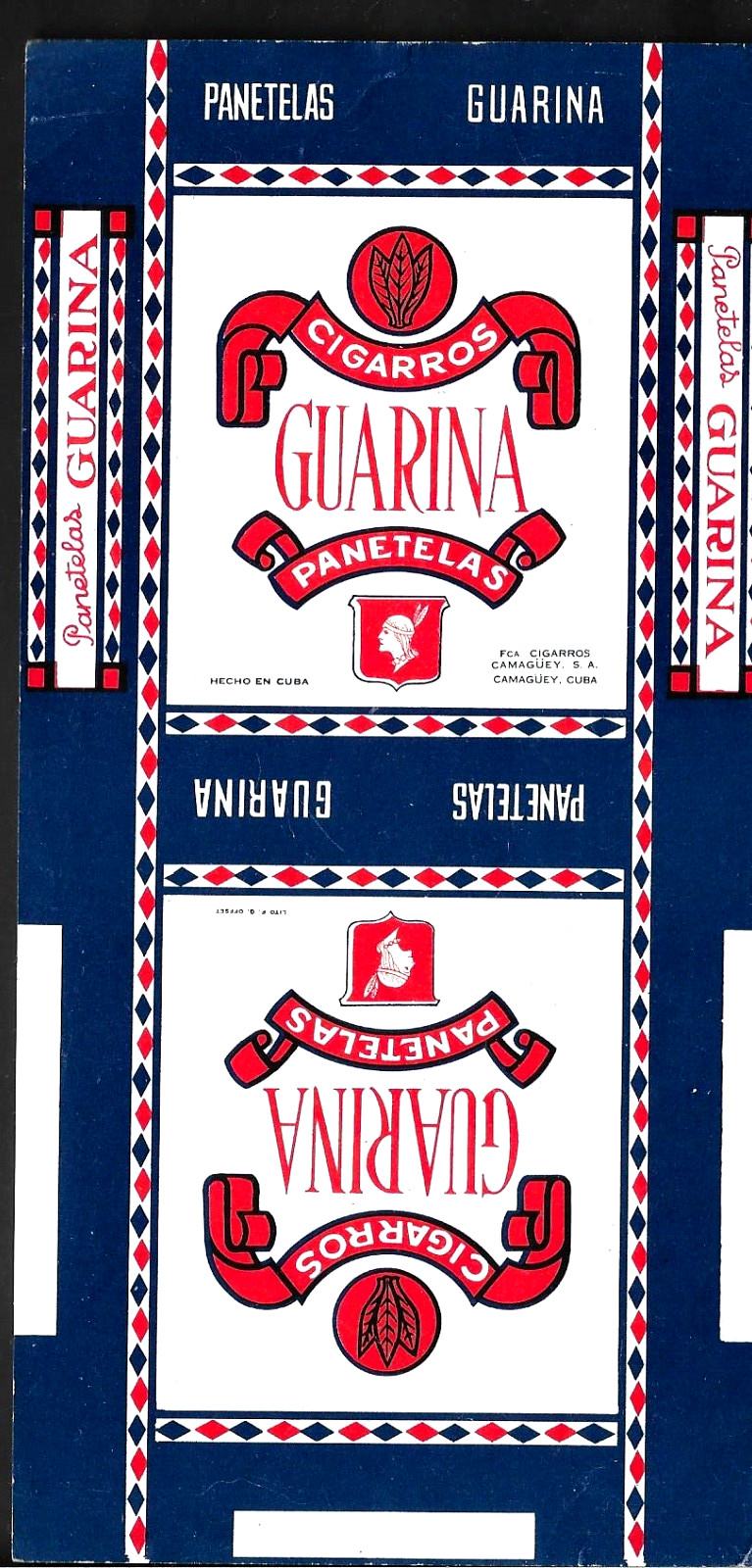 Vintage & Unique Cigarette pack label, Marquilla. Empty; label only. c. 1940s Vintage & Unique Cigarette pack label, Marquilla. Empty; label only. c. 1940s