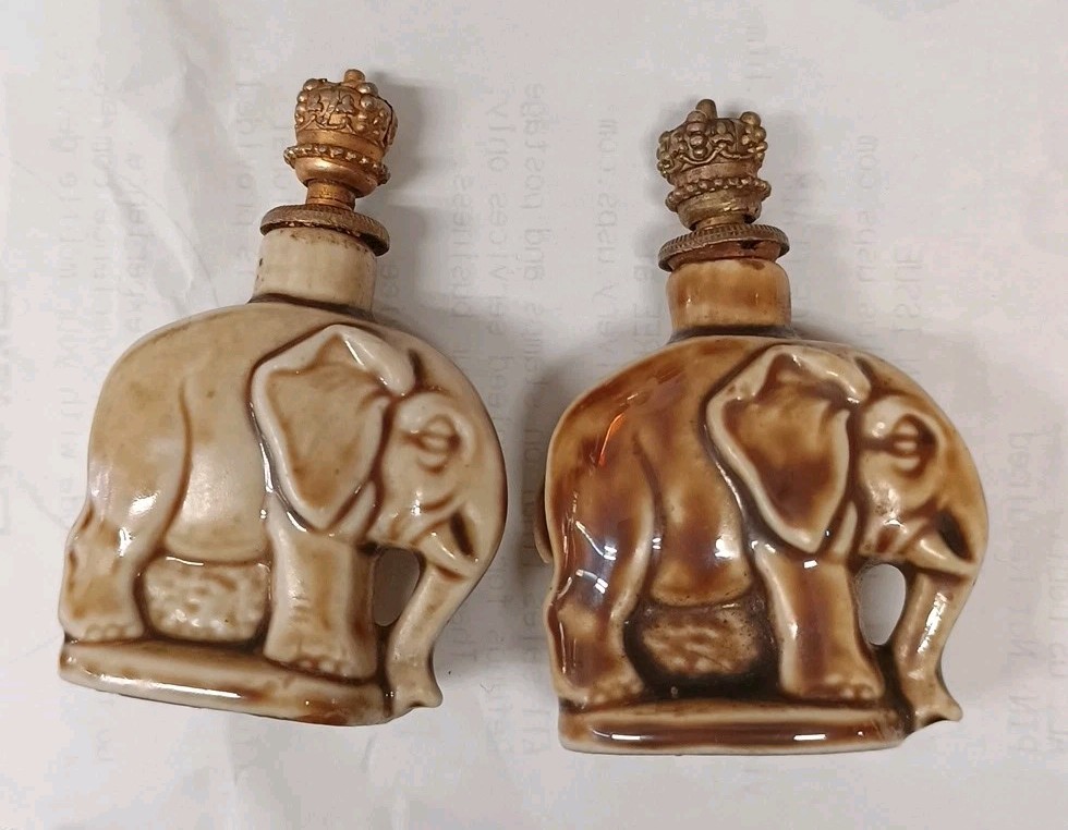 Antique Schafer & Vater 2 Elephant Crown Top Perfume Bottle Made In Germany