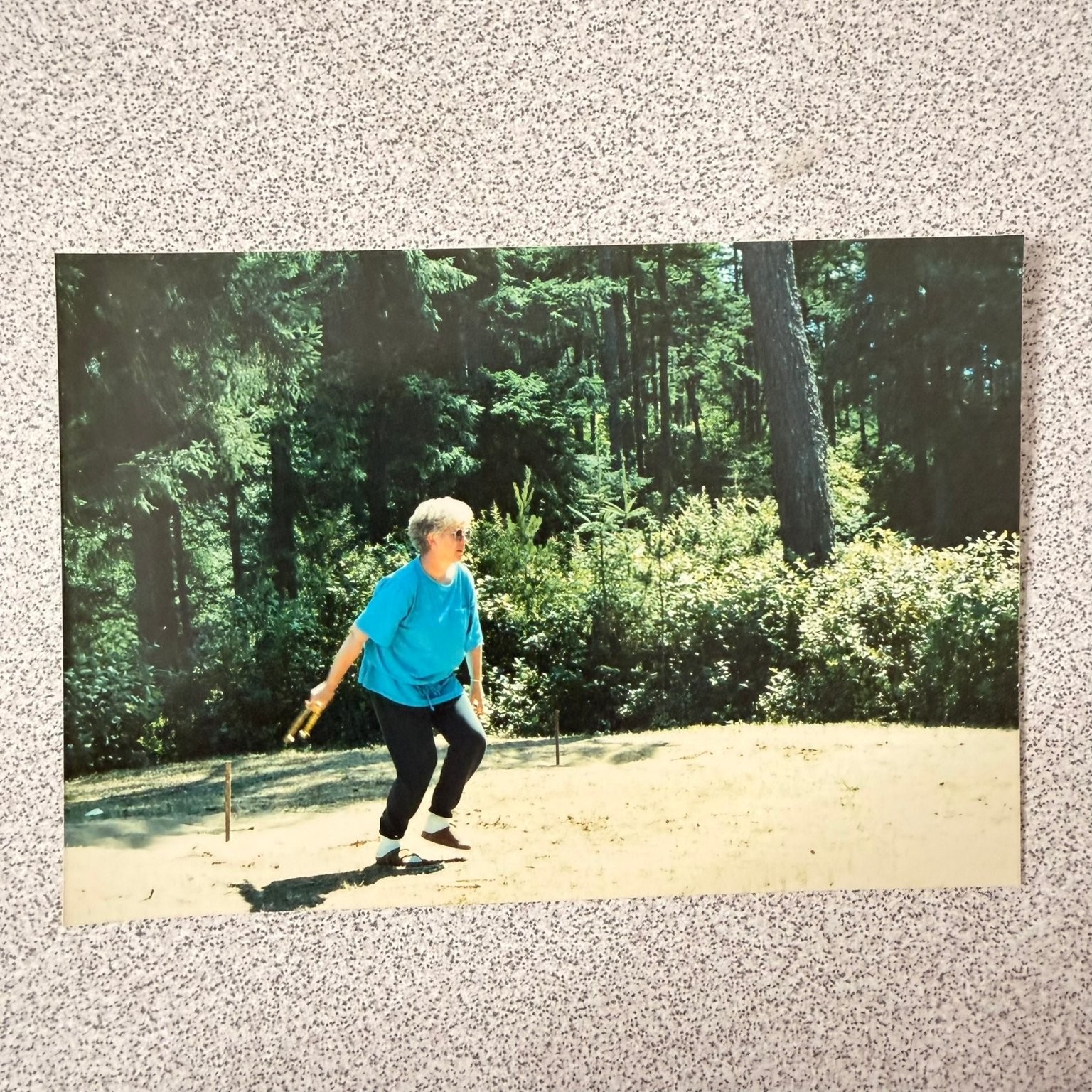Woman Playing Horseshoes 1980s 1990s Snapshot Photograph Outdoor Game Woman Playing Horseshoes 1980s 1990s Snapshot Photograph Outdoor Game