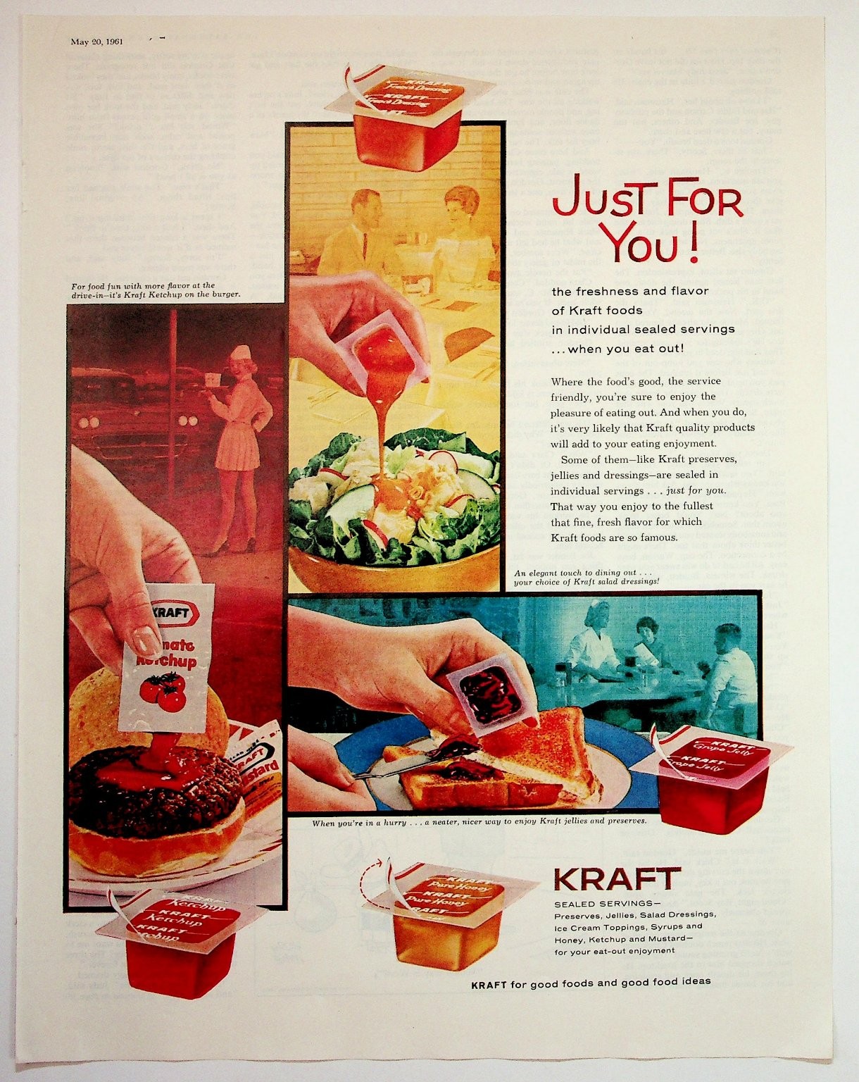 1961 Kraft Sealed Servings Ad Ketchup Honey Jelly Salad Dressing Vintage Print 1961 Kraft Sealed Servings Ad Ketchup Honey Jelly Salad Dressing Vintage Print