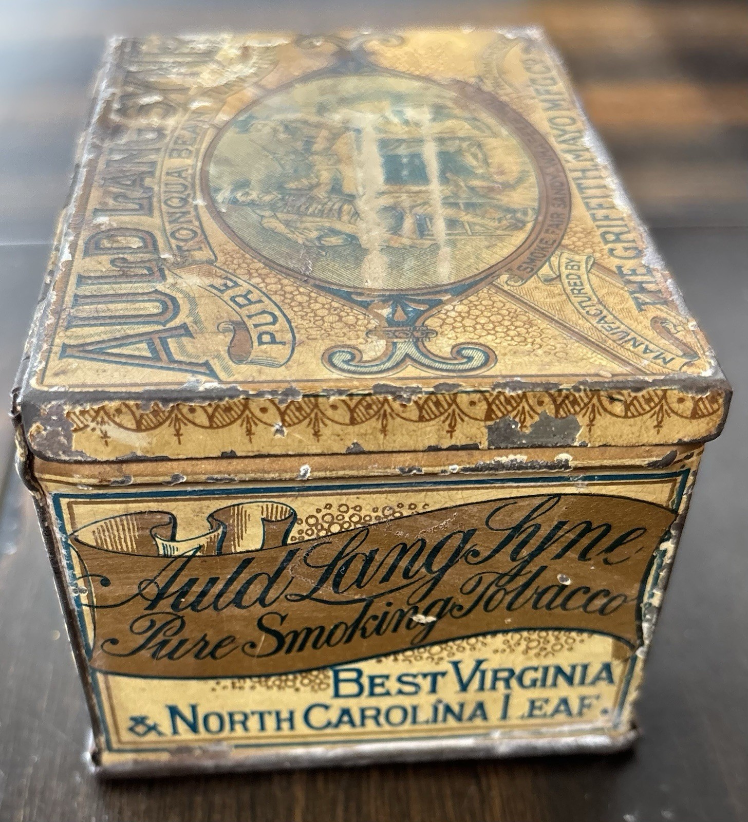 Vintage Late 1800's Auld Lang Syne Tobacco Tin Rare Scarce Griffith Mayo Mfg Co