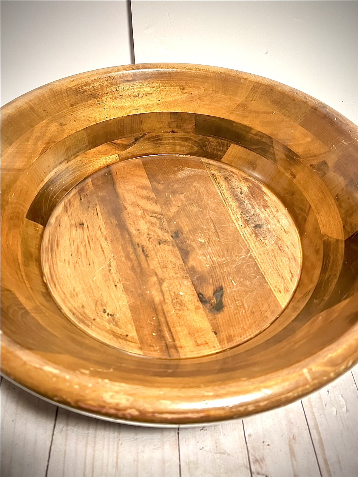 Vintage Beautiful Oversized Heavy Solid Wood Repurposed Rotating Serving Bowl Vintage Beautiful Oversized Heavy Solid Wood Repurposed Rotating Serving Bowl