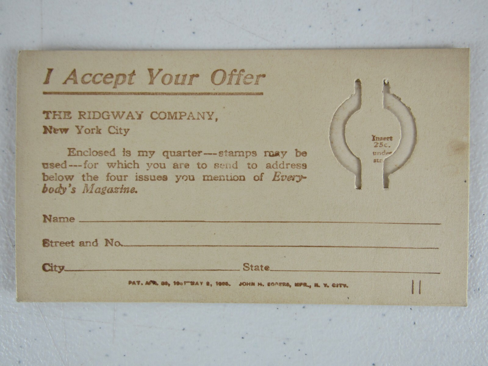 Antique Everybody's Magazine Subscription Service Advertising New York City