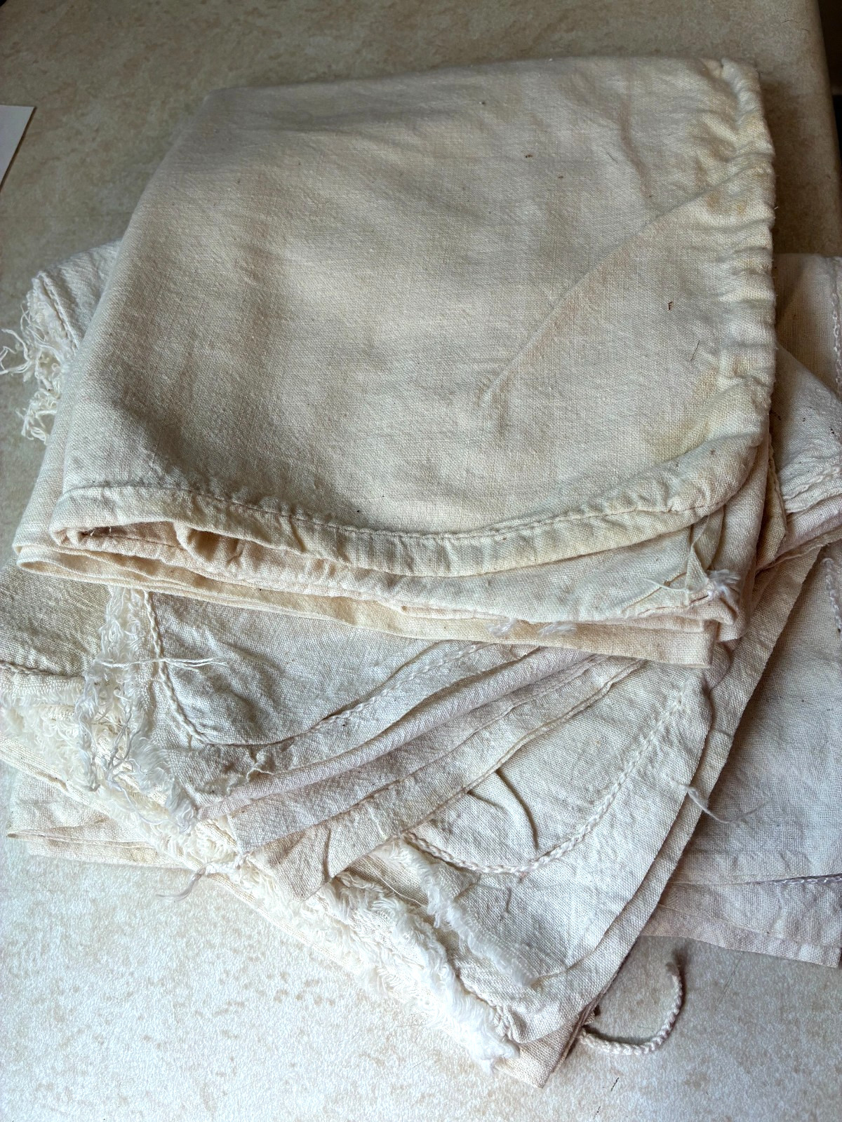 LOT of 4  Antique-Vintage MUSLIN Laundry?  Bags,  Feed Sacks? Primitive,  Farm