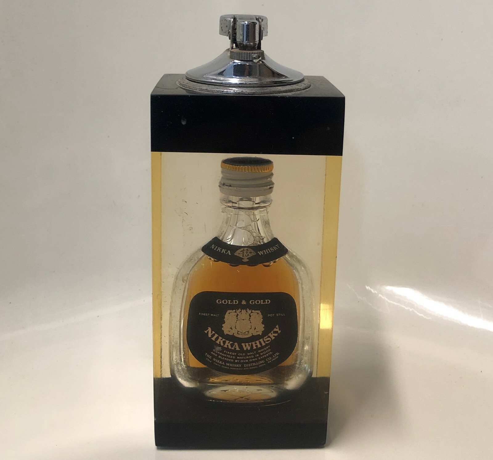 60's Vintage Gold & Gold Nikka Whiskey Bottle in Acrylic Lighter Advertise Japan