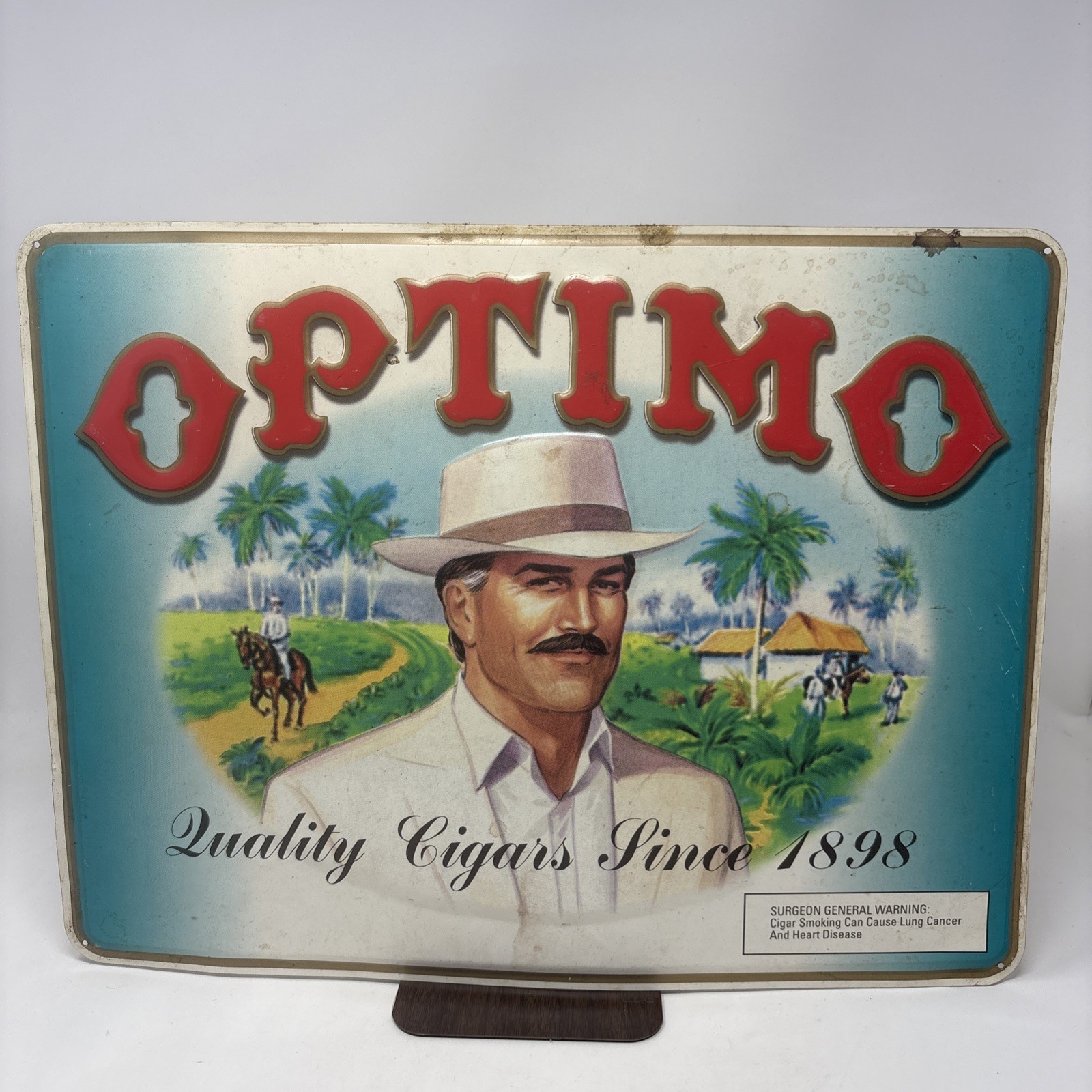 Vintage OPTIMO Quality Cigars Embossed Advertising Metal Sign 17.5”x12.5”