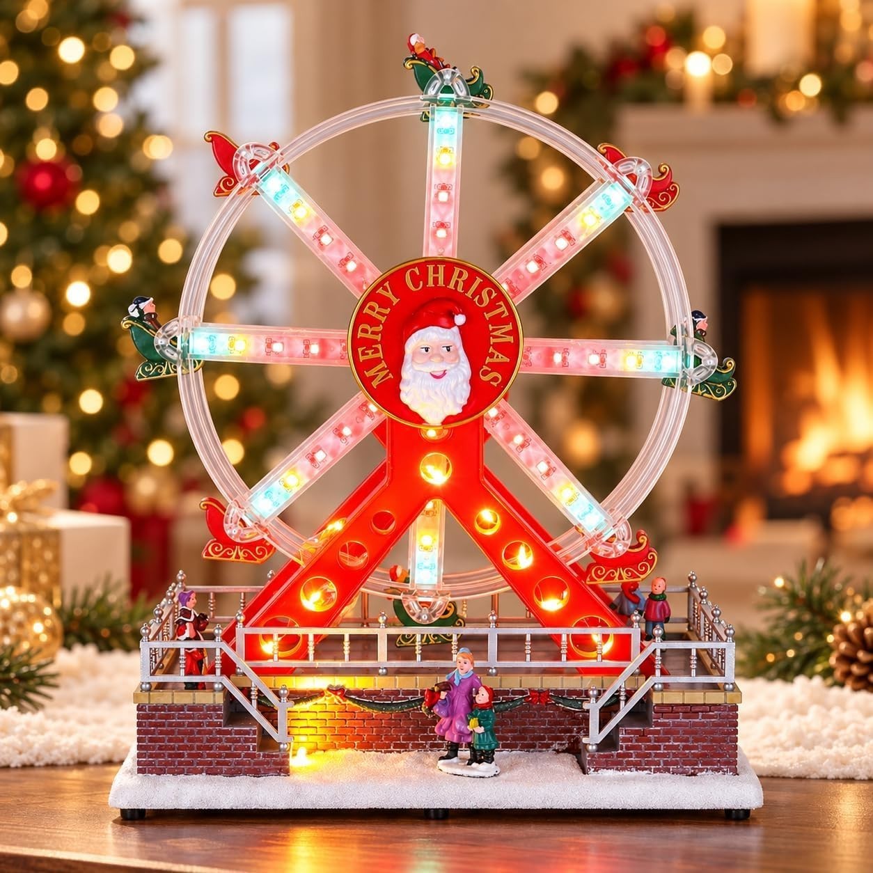 MEETYAMOR Christmas Ferris Wheel Rotating Lighted Musical Village Tabletop Decor