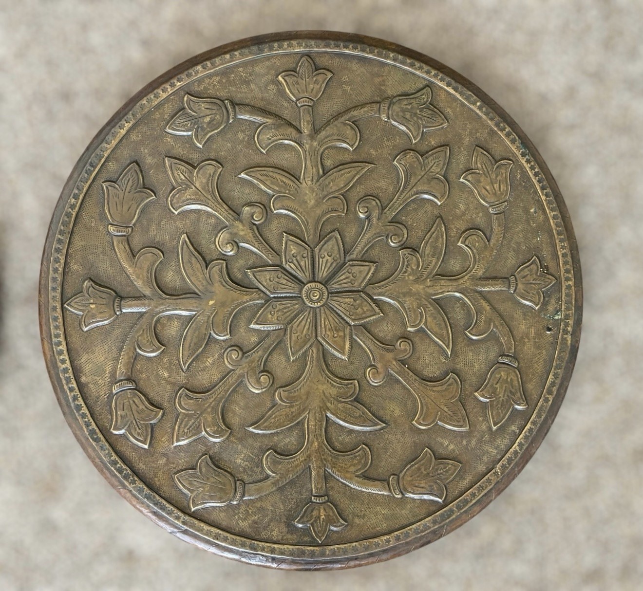 Vintage Pair 20” Copper Relief Wall Plaques Floral Medallions Repoussé Style Dec