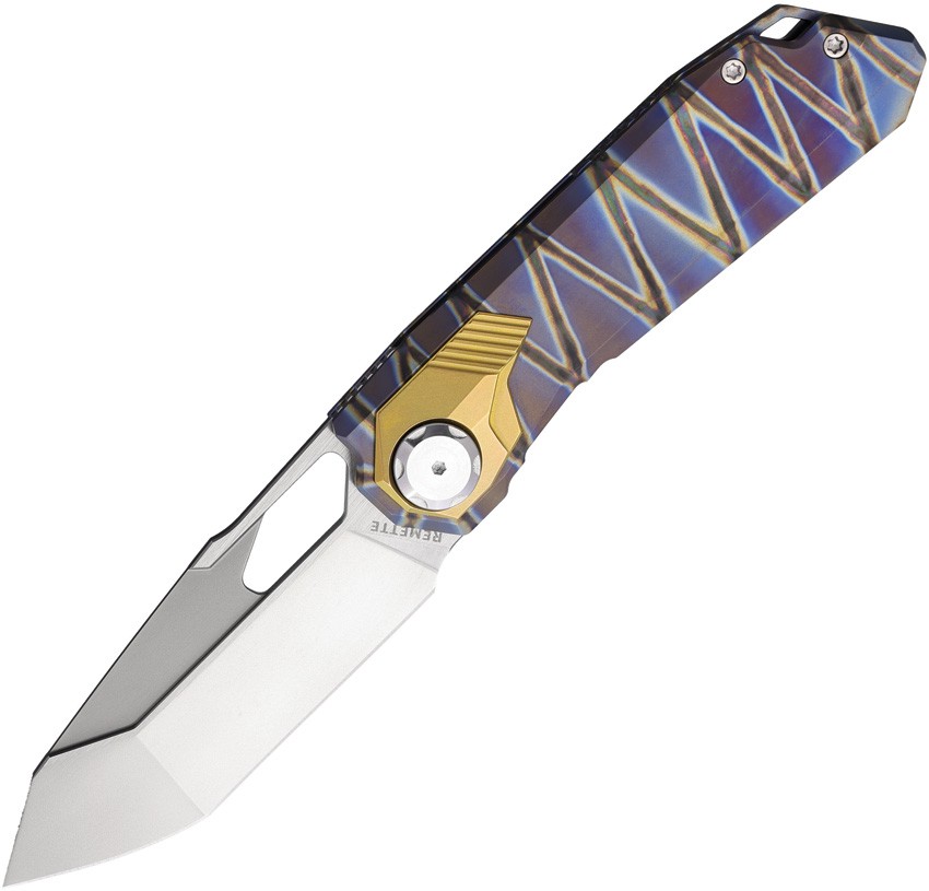 REMETTE RT-Peregrine Falcon Flamed & Gold Titanium Folding M390 Knife RTT1CX