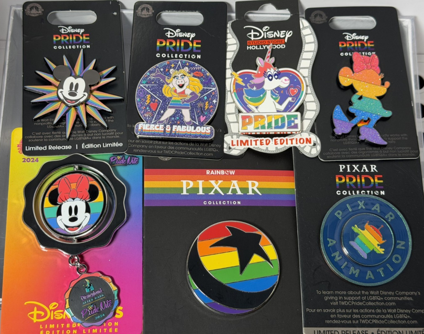 Disney Pin Lot 7 Pride Collection Pixar Studio Store Hollywood LE Pride Nite '24