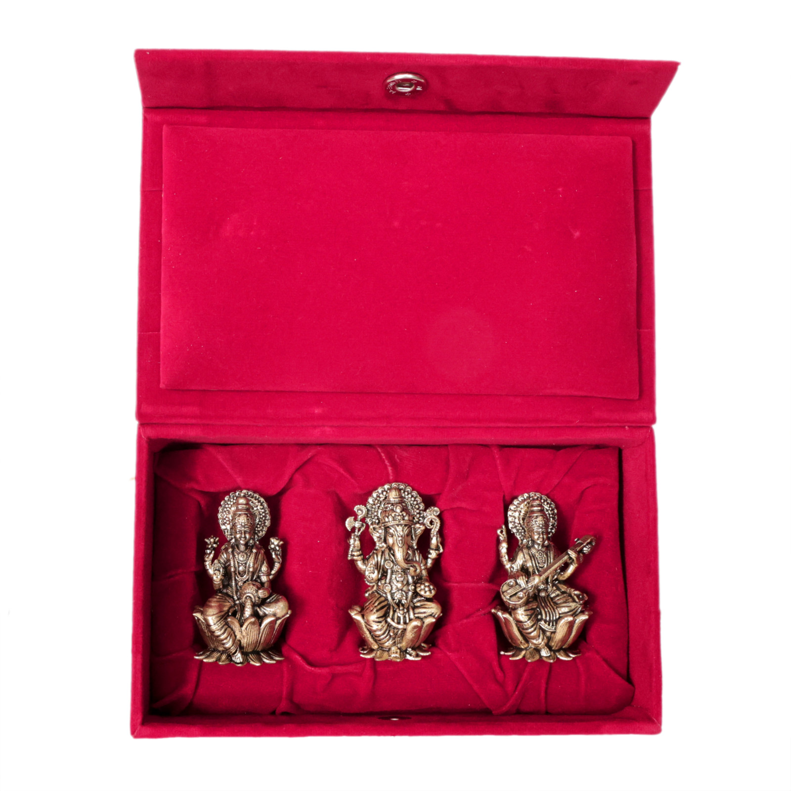 Brass with Velvet Box Ganesha Lakshmi Saraswati Set 4 Pcs