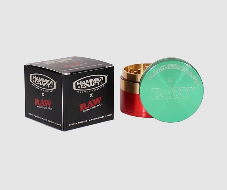 RAW X Hammercraft 4-Piece Herb Grinder Aluminum Rasta 2.2 RAW X Hammercraft 4-Piece Herb Grinder Aluminum Rasta 2.2