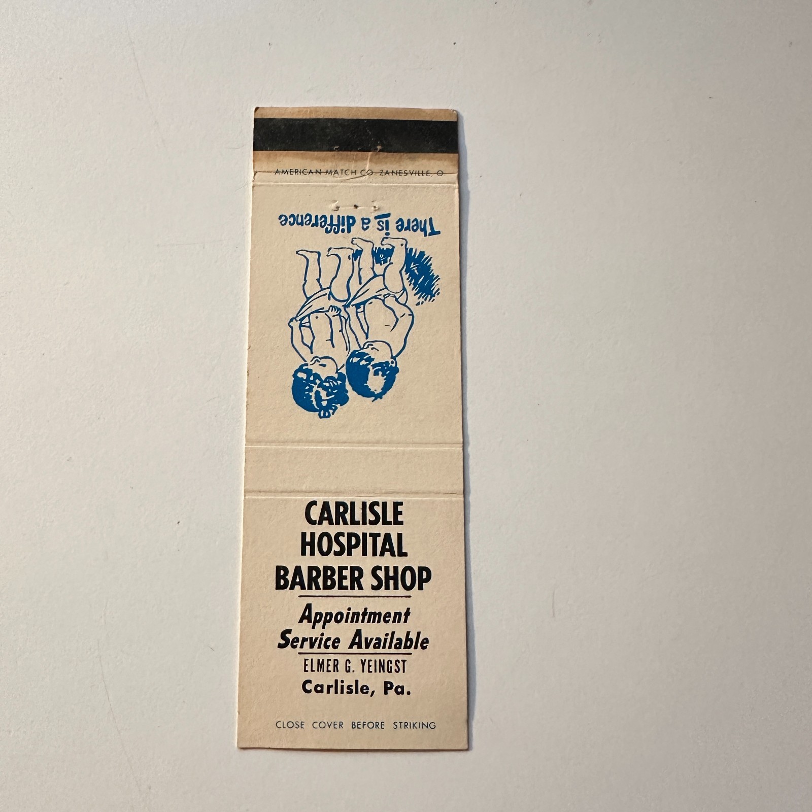 Carlisle Hospital Barber Shop EG Yeingst PA Vintage Matchbook Cover 5MB126-3-1 Carlisle Hospital Barber Shop EG Yeingst PA Vintage Matchbook Cover 5MB126-3-1