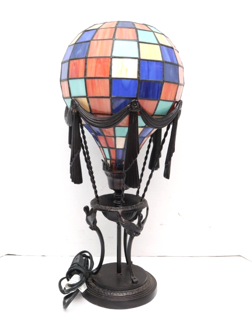 VTG Maitland Smith Style Lamp Hot Air Balloon Stained Glass LARGE figural 21\