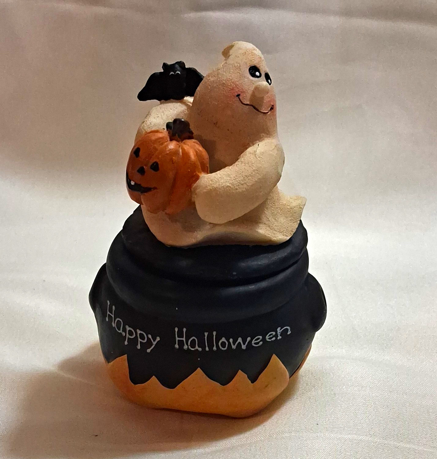 Vintage Crazy Mountain Halloween Ghost In Cauldron, Hidden Candle Figurine Vintage Crazy Mountain Halloween Ghost In Cauldron, Hidden Candle Figurine