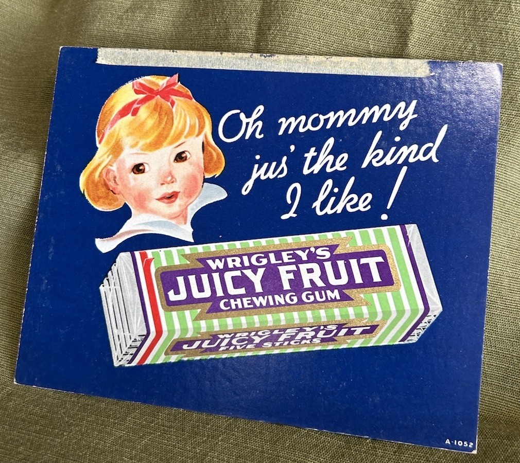 Vintage Wrigley’s Gum Cardboard Advertising Sign Vintage Wrigley’s Gum Cardboard Advertising Sign