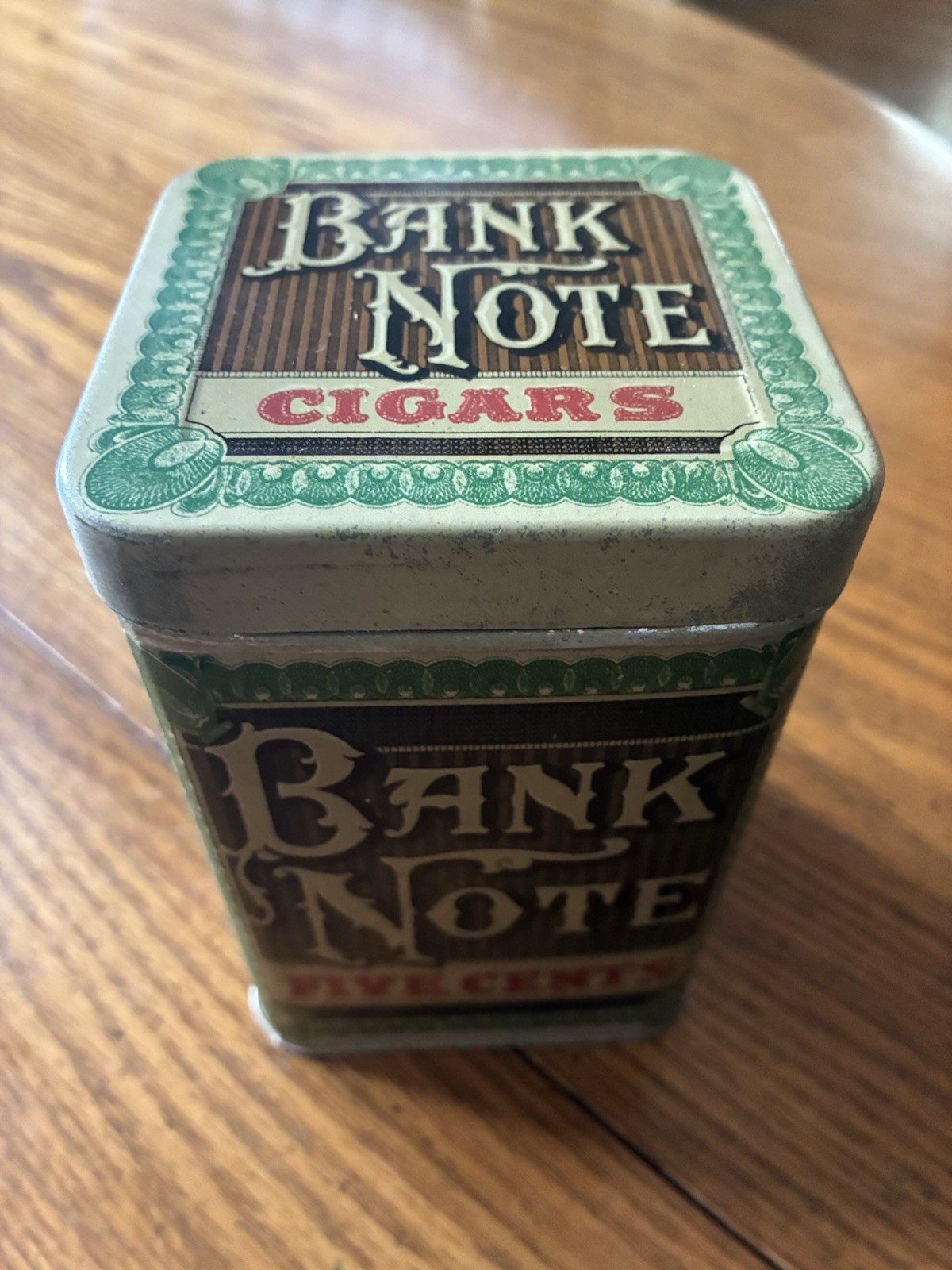 1920s Bank Note Banknote Cigar Tin (Tobacco) Factory #750 1st District PA NOS