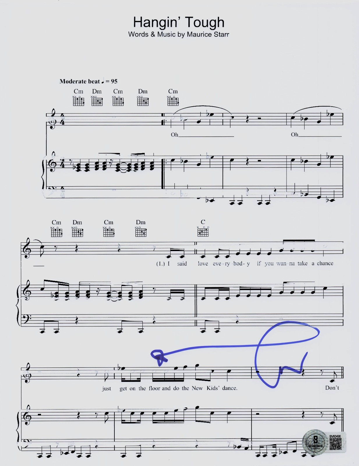 DONNIE WAHLBERG SIGNED NEW KIDS ON THE BLOCK HANGIN' TOUGH LYRIC SHEET BAS