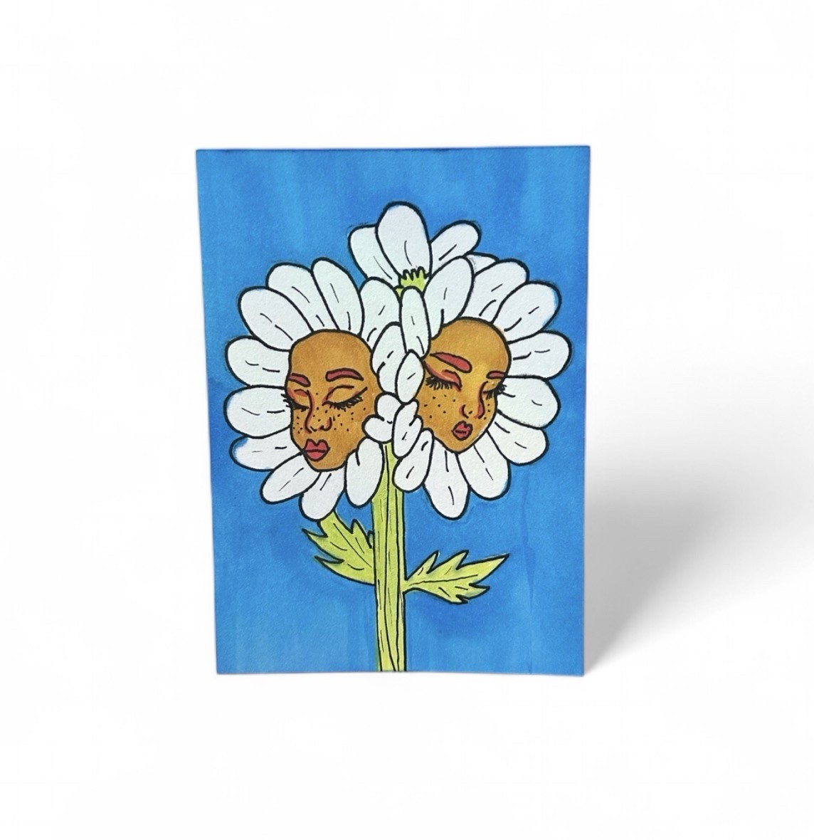 ACEO Art Card Original Hand Painted Watercolor 2.5” x3.5” Cute Sunflower Face s ACEO Art Card Original Hand Painted Watercolor 2.5” x3.5” Cute Sunflower Face s