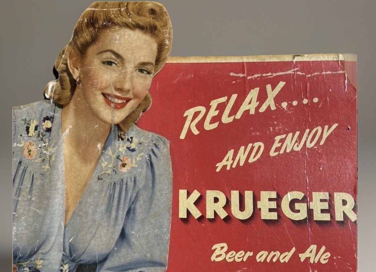 Krueger Beer & Ale Vintage Advertising Cardboard Standee Easel Back Sign