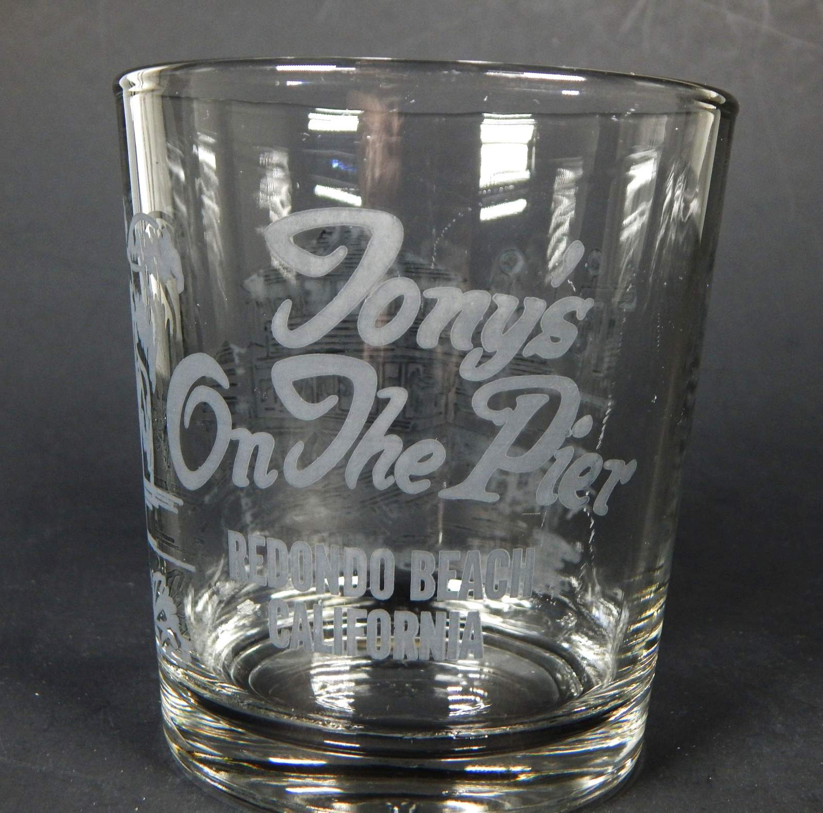 VTG TONY'S ON THE PIER LOWBALL TUMBLER COCKTAIL GLASS REDONDO BEACH CA BARWARE