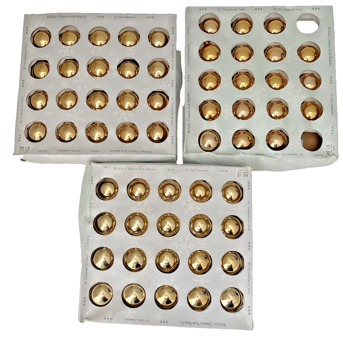 VTG Rauch Holiday Classics Gold Glass Ball Christmas Ornaments Lot of 58 USA