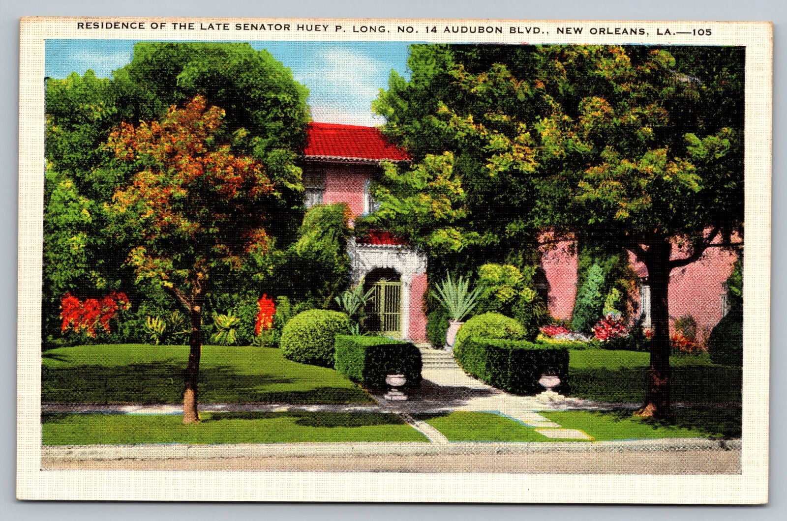 Residence Of Senator Huey P Long New Orleans LA c1940 Linen Vintage Postcard