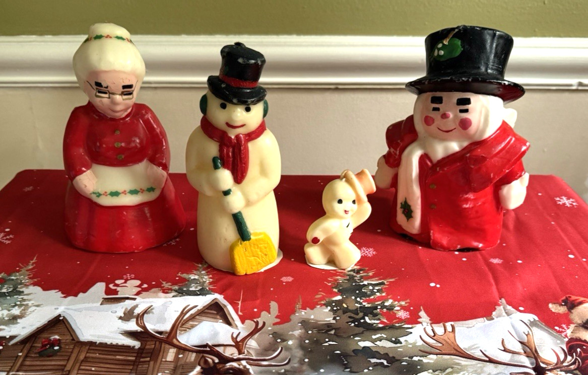 Rare Vintage Marshall Fields Uncle Mistletoe, Aunt Holly, and snowman candles Rare Vintage Marshall Fields Uncle Mistletoe, Aunt Holly, and snowman candles