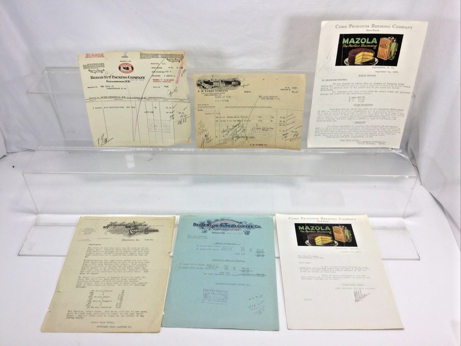 Antique 1920's Invoices Dana Co W. Va Beech-nut Mazola Coffee Tomatoes  (e10-x1)