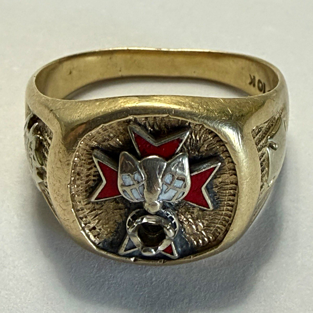 Knights of Columbus Fourth Degree 10K Gold Enamel Ring Size 10 Vintage
