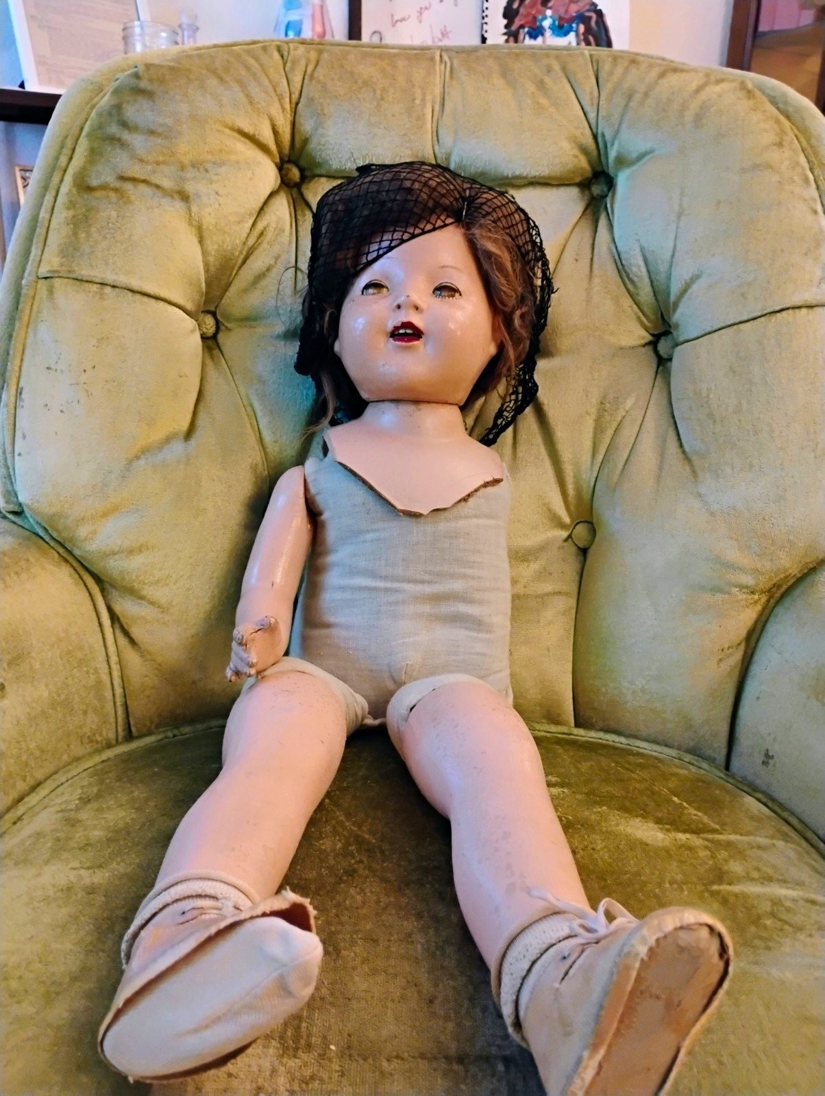 Large Antique 1920s Haunted Doll Toddler Size Flapper Boudoir Oddity Project