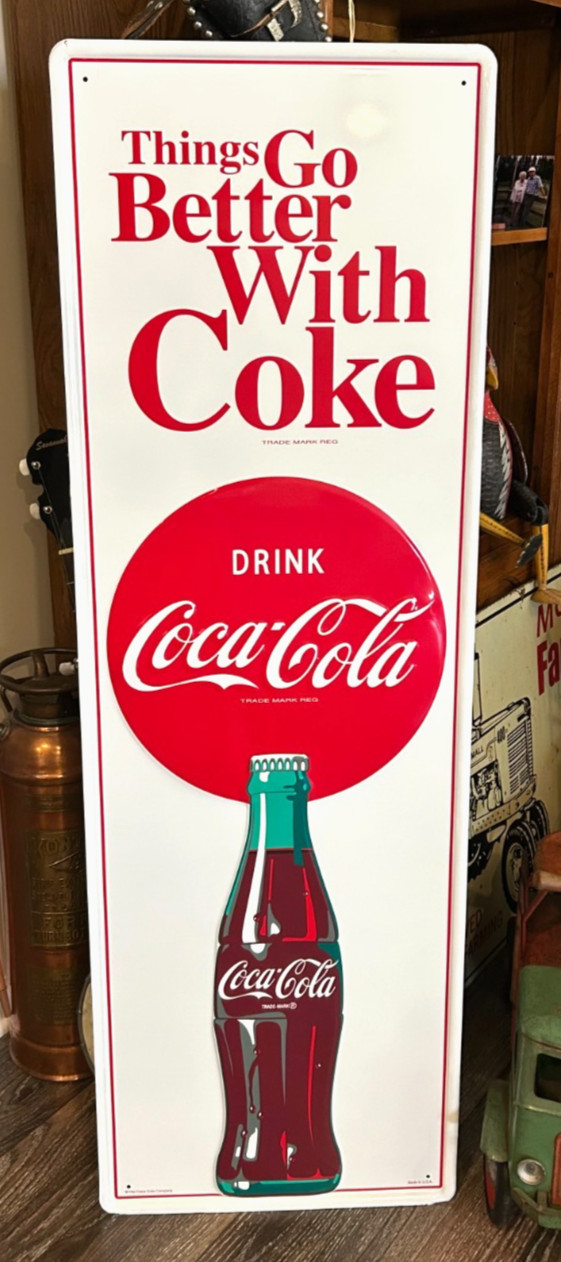 Large Embossed Metal Coca Cola Sign - Approximately 54 Large Embossed Metal Coca Cola Sign - Approximately 54