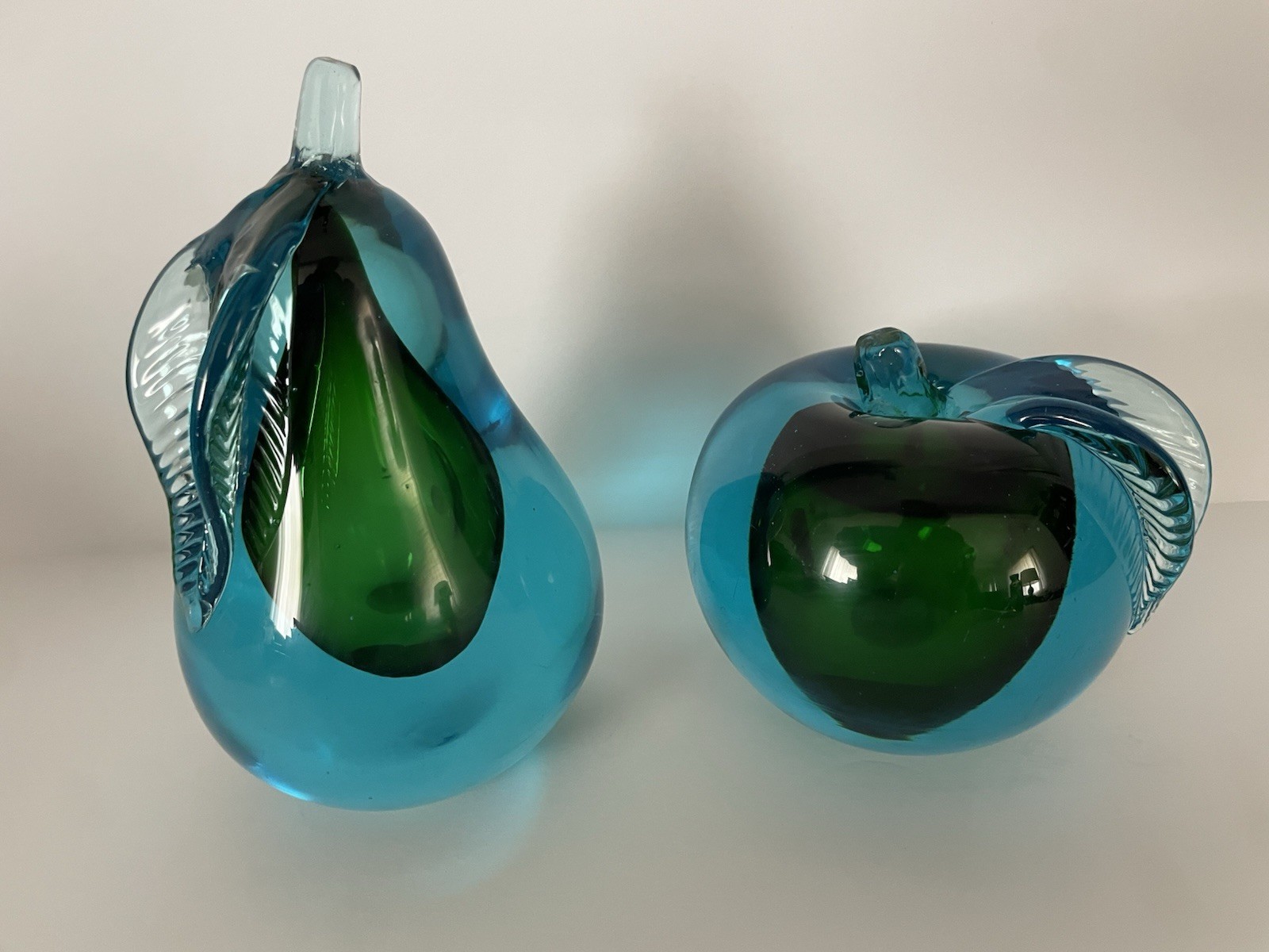 GLOWS 60’s Murano Venetian Glass PEAR & APPLE Book Ends BEAUTIFUL BLUE & GREEN GLOWS 60’s Murano Venetian Glass PEAR & APPLE Book Ends BEAUTIFUL BLUE & GREEN