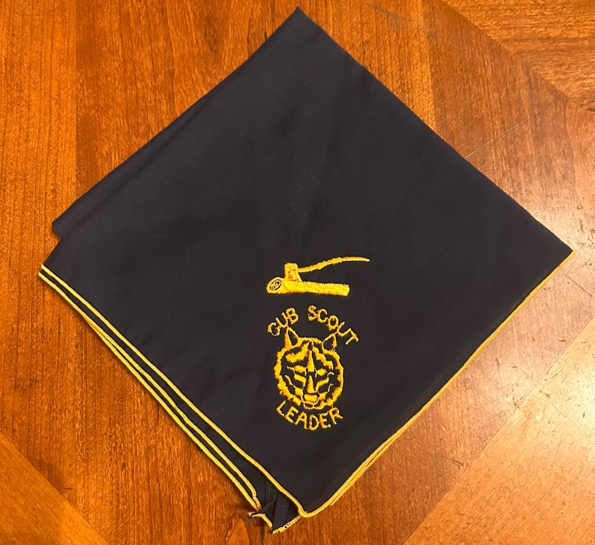 Vintage BSA Cub Scout Leader Neckerchief Navy Blue Yellow Embroidered