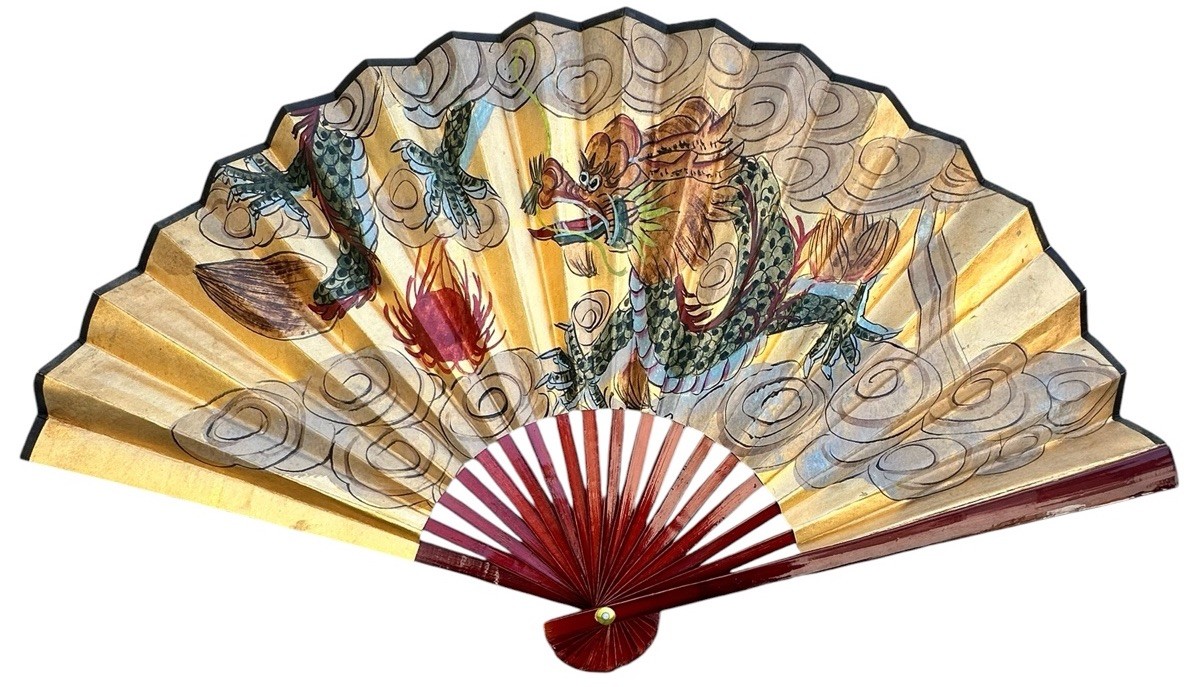 Gold Asian Wall Fan Dragon Shiny Paper Folding Fan Red Bamboo 28\